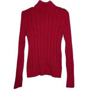 Lauren Ralph Lauren Jeans Turtleneck Sweater Ribbed Knit Fitted Red Petite M